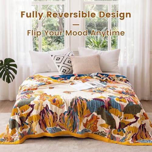 MSGKV Boho Throw Blanket 50"x60" Cotton Throw for Couch Sofa, Floral Quilt - Image 5