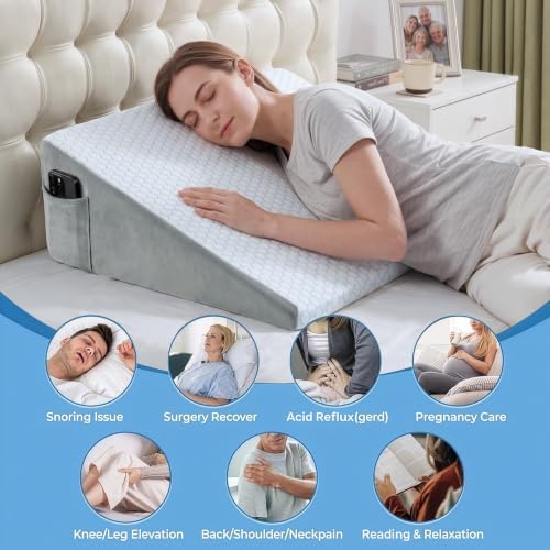 puredown® 8" Bed Wedge Pillow, Cooling Wedge Pillows for Headboard, Pillow Wedge for After Surgery, Nighttime Acid Reflux, Lumbar & Back Support, Leg Elevation Therapy, Snore Reduction Aid,Blue - Image 5