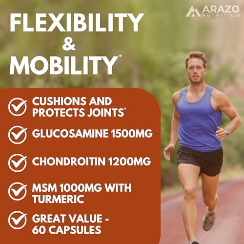 Arazo Nutrition Glucosamine Chondroitin Turmeric Msm Boswellia - Joint Support Supplement for Relief for Bones, Back, Knees, Hands (60 Capsules) - Image 5