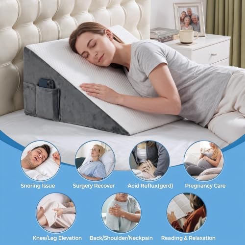 puredown® 12" Bed Wedge Pillow, Cooling Wedge Pillows for Headboard, Pillow Wedge for Nighttime Acid Reflux, Lumbar & Back Support, Leg Elevation Therapy, Snore Reduction Aid.White - Image 5