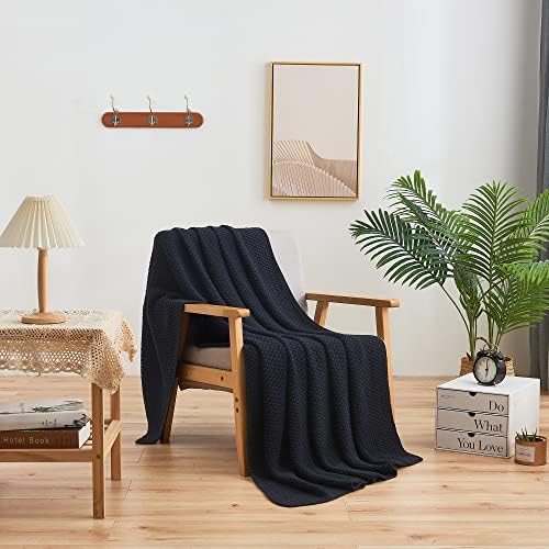 Longhui bedding 100% Cotton Knitted Throw Blanket – Navy Blue, Soft & Cozy, Machine Washable, 51"x63" – Perfect for Living Room, Couch, Sofa, Bed or Travel - Image 6