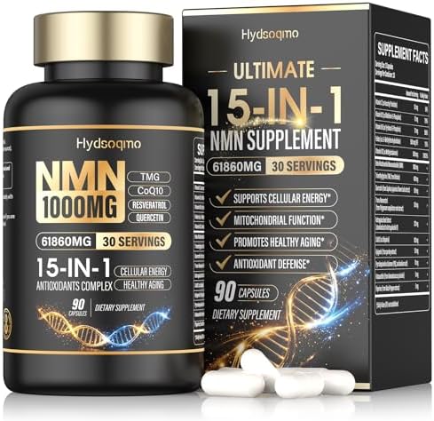 NMN Supplement 1000mg Per Serving with Resveratrol, TMG, Ubiquinol CoQ10, PQQ, Quercetin, Astragalus – NAD Resveratrol Supplement for Cellular Energy & Healthy Aging – NAD+ Supplement, 90 Count by Unknown