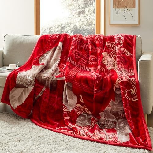 Nestl Korean Mink Blanket Queen Size - 9 Lbs Velvet Fleece Korean Blanket - 2 Ply Warm & Thick Winter Blanket - Wrinkle & Fade Resistant - 79 x 94 Inches (Maroon) by Nestl