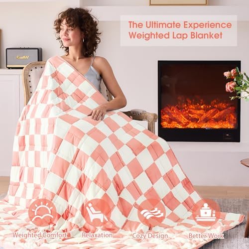 Weighted Blanket for Adults 20lbs, 88"x104", King Size Cooling Heavy Blanket for 180-220lbs, Microfiber Soft Big Blankets Weighted Comforter, Pink Checkered - Image 3