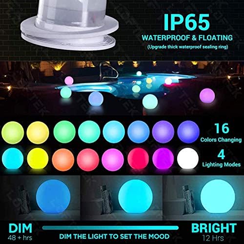 LOFTEK Pool LED Light Ball, 12-inch Rechargeable Sphere Orb Lamp w/Remote - Image 2