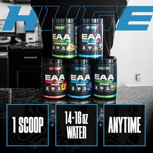 Huge EAA + Hydration, Essential Amino Acids Powder, EAAs & BCAAs, Intra & Post Workout Recovery Powder, Muscle Growth, Recovery & Performance, 10g EAAs & Electrolytes, 30 Servings (Blue Raspberry) - Image 3