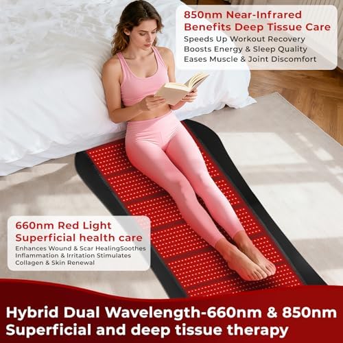 Red Light Therapy Mat for Body, 2 in 1 (660nm & 850nm) Red Light Therapy Pad, Adjustable Timer & Intensity, 76.8"x39.4" - Image 3