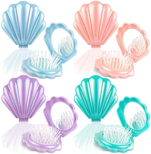 8 Pcs Foldable Travel Shell Hair Brush with Mirror by Unknown
