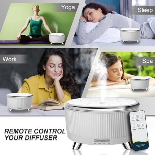 Diffusers for Essential Oils Large Room, Aromatherapy Diffuser with Remote Control,7 Colors Lights 3 Mist Mode for Women Office Home White Sliver - Image 5