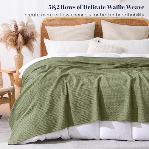 PHF Lightweight Waffle Weave Blanket Twin Size 66"x 90", Soft Woven Summer Blanket for Hot Sleepers - Aesthetic Home Decor for Couch Bed Sofa, Pet Friendly, Olive Green - Image 4