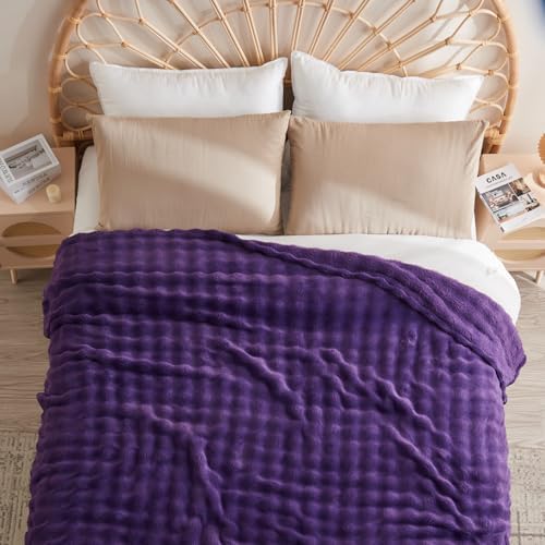 NEWCOSPLAY 3D Bubble Flannel Throw Blanket for Couch Purple, 90"×90" - Image 2