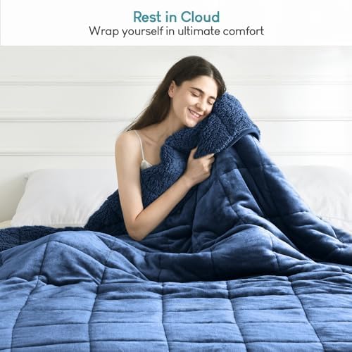 Cottonblue Weighted Blanket 15lbs for Queen Bed, Weighted Blankets for Adults, Fuzzy Soft Sherpa Flannel Throw, Cozy Plush Blanket for Sofa Bed,60 x 80 inches,Navy Blue - Image 6