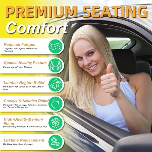 kingphenix Car Seat Cushion with Back Support Pillow, Memory Foam, Grey - Image 2