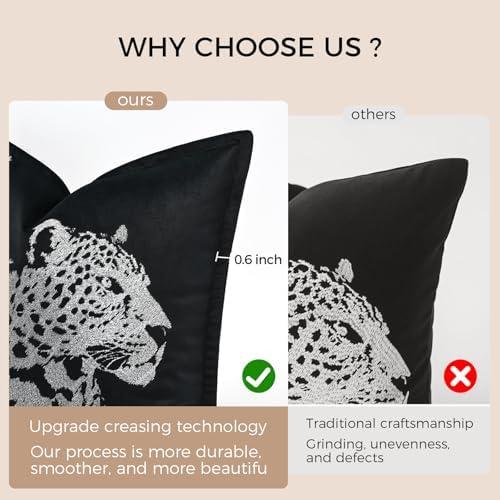 Velvet Lumbar Pillow Covers 12x20'' inches, Handmade Embroidered Cheetah Face Throw Pillow Case, Luxury Soft Decorative Cushion Cover for Sofa Bed Couch Living Room(Silver) - Image 5