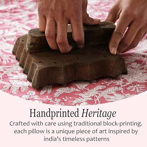 CPC Block Print Ruffle Throw Cover Pink Coral 16"x16" Inch Pack of 2-100% Cotton Ruffle Couch Decorative Boho Pillows Case for Living Room, Bedroom, Sofa, Farmhouse Gift for Spring, Mother's Day - Image 5