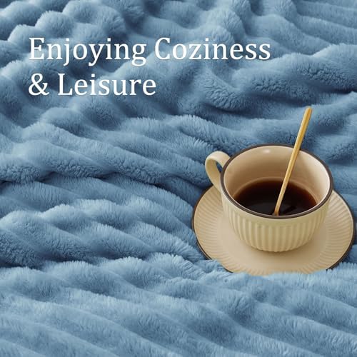BEDELITE Ribbed King Size Blanket for Bed, Blue, 108"x90" - Image 5