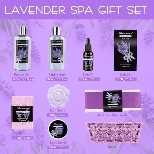 Lavender Spa Gift Baskets for Women, 9pcs Spa Set Gifts for Mom, Wife - Image 2
