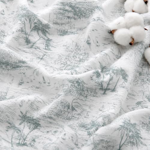Viviland Cotton Blanket Muslin Blankets for Adult Reversible Flannel, Gifts for Women, Cozy and Soft for All Seasons, Home Decor Throw for Sofa, Chair, Coastal Toile, 50x70 inches by VIVILAND