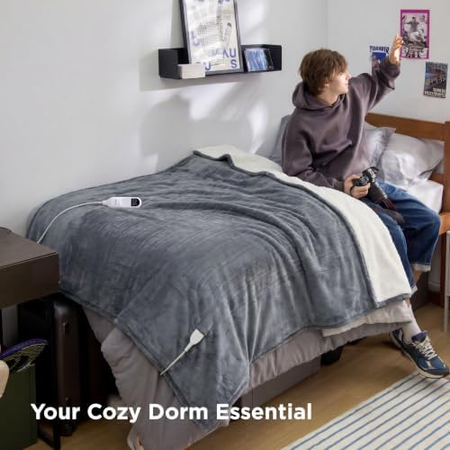 Bedsure Electric Blanket Twin with Preheat Function - Soft Flannel Heated Blanket Twin Size, Fast Heating with 6 Time Settings (Up to 10H) & 6 Heat Settings, Gifts for Grandma (62x84 inches, Grey) - Image 4