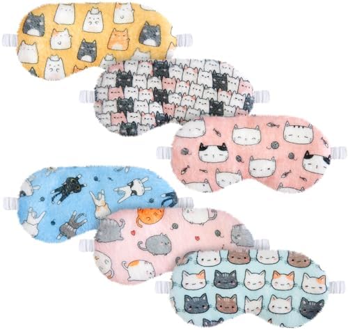 Cuffbow 6 Pack Fuzzy Sleep Masks Plush Eye Mask,Cat,Colorful by Cuffbow