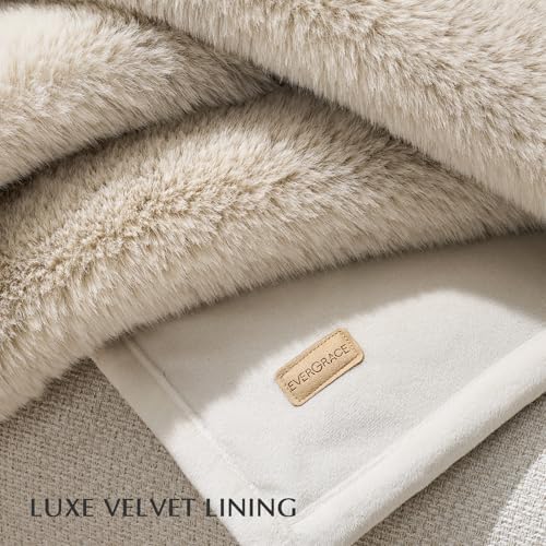 EVERGRACEHOME Faux Chinchilla Fur Throw Blanket, 60"x80", Birch Mink - Image 7