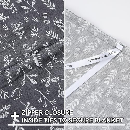 YnM Exclusive Cotton Duvet Cover for Weighted Blankets with 16 Strings (Plant/Grey, 60"x 80") - Image 3