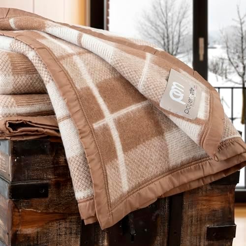 Poyet Motte Rivoli Solid 400GSM 100% Virgin Wool Blanket, Medium/Heavy Weight, Machine Washable (Camel/Natural Plaid, King Size) - Image 7