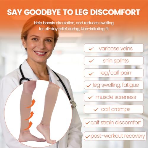 BSERA Calf Compression Sleeve Women, 2 Pairs 20-30mmHg Footless Compression Socks for Swelling Shin Splints Varicose Veins - Image 4