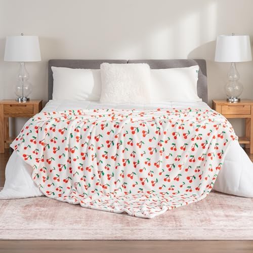 Berkshire Blanket-Classic Heavyweight Soft Printed VelvetLoft® Plush Warm Blanket, Twin Size Soft Fuzzy Blanket for Couch Sofa Bed, Cherries Toss White, 60in x 90in - Image 5