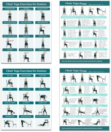 Chair Yoga Exercise Posters 4 Pack Seated Workout Charts for Seniors Beginners 8x10 Inch Fitness Guides for Flexibility Strength Physical Therapy Home Use (Green) by Unknown