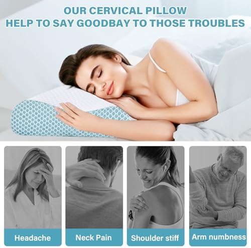Memory Foam Cooling Bed Pillows for Sleeping, Ergonomic Cervical Pillow for Neck and Shoulder Pain Relief, Adjustable Cold Pillow,with Pillowcase（Blue） - Image 2