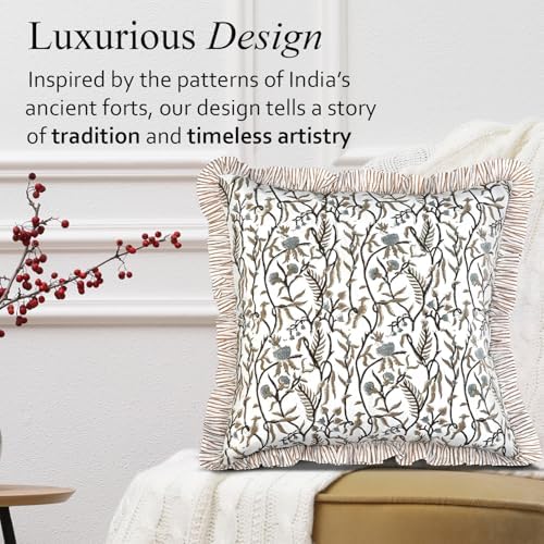 CPC Cocoa Vine Hand Block Print 100% Cotton Ruffle Throw Pillow Cover 18x18 inch with Hidden Zipper Decorative for Couch, Bed, Sofa, Farmhouse, Cottagecore Decor Gift Christmas Fall Thanksgiving - Image 4