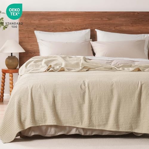 PHF Lightweight Waffle Weave Blanket King Size 104"x 90", Soft Woven Summer Blanket for Hot Sleepers - Aesthetic Home Decor for Couch Bed Sofa, Pet Friendly, Khaki - Image 6