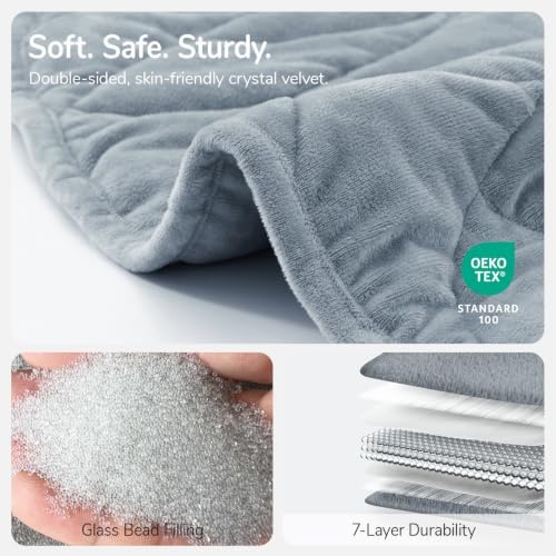 Weighted Lap Blanket for Adults, 7 lbs 41" x 53", Leaf Pattern, Light Blue - Image 5