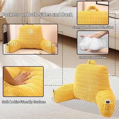 Reading Pillow for Sitting in Bed with Arm,Yellow Corduroy,M - Image 5