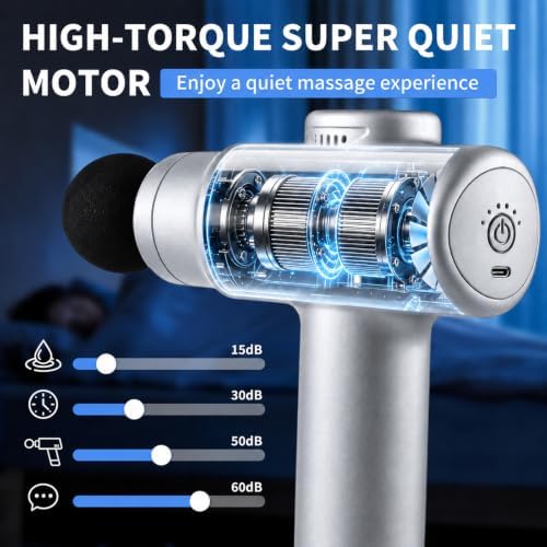 Massage Gun Deep Tissue, Handheld Neck Massager, Portable - 6 Adjustable Vibration Levels, Electric Back Massagers for Athletes, Home & Gym, Mothers Day Gifts (Silver) - Image 2