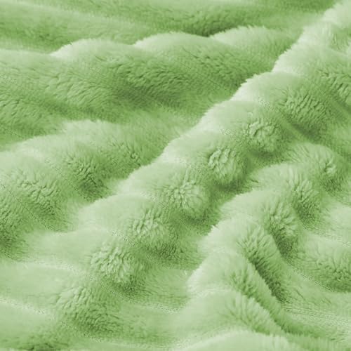 Bnuitland Fleece Throw Blanket, 300GSM Soft Warm Cozy Fluffy Throw for Babys & Pets, Stripe Pattern, All Season Sofa Bed Blanket for Home Decor, Light Green 60"x80" - Image 6