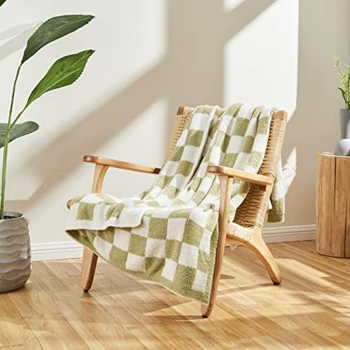 CozeCube Sage Green White Reversible Checkered Knit Throw Blanket 50"x60" - Image 2