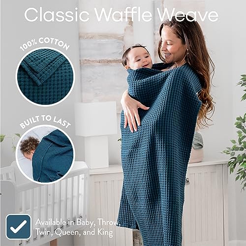 Comfy Cubs Waffle Weave Baby Blanket - 40” x 40” Cotton Blanket with Textured Design - Lightweight Swaddle for Bed, Crib, Stroller, or Couch - Soft and Cozy Cover for Toddlers, Boys & Girls - Neptune - Image 3
