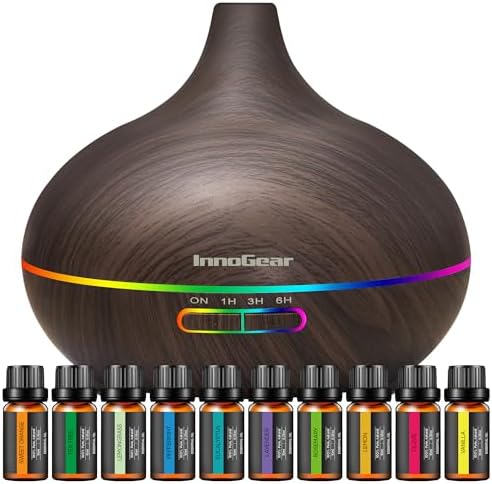 InnoGear 400ml Aromatherapy Essential Oil Diffuser 10 Oils Gift Set, Dark by InnoGear