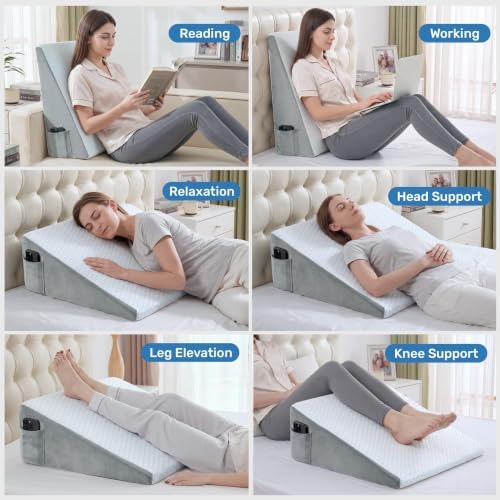 puredown® 8" Bed Wedge Pillow, Cooling Wedge Pillows for Headboard, Pillow Wedge for After Surgery, Nighttime Acid Reflux, Lumbar & Back Support, Leg Elevation Therapy, Snore Reduction Aid,Blue - Image 6