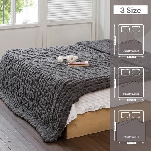 Chunky Knit Blanket for Couch, Black Gray, 40 * 50 - Image 4