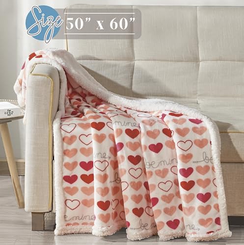 Elegant Comfort Luxury Valentine’s Day Sherpa Throw Blanket Ultra-Soft Cozy Velvet Pink Hearts Fleece Throw-Micromink Sherpa for Her, Wife, Girlfriend, Sherpa Reversible Blanket- Isabella - Image 4