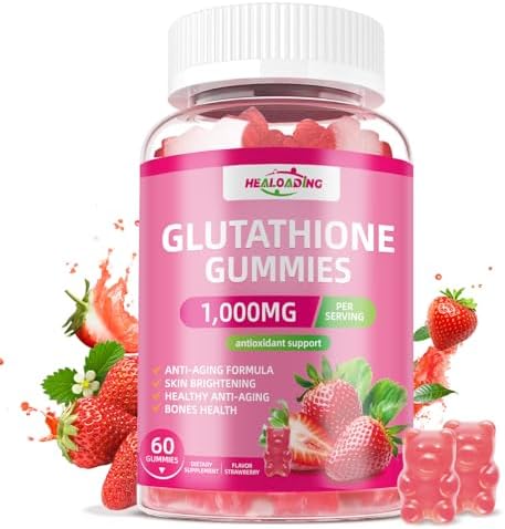 Glutathione Supplement Collagen Gummies: L-Glutamine Contains Marine Collagen Vitamins C, E, D&B12 Glutathione Gummies 1000mg for Anti-Aging Formula and Strengthen Bones by Healoading