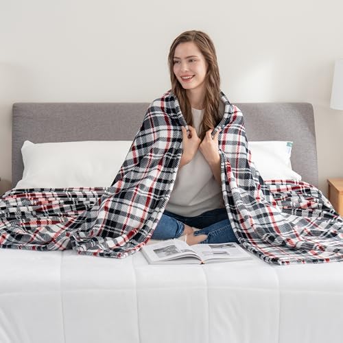 Berkshire Blanket-Classic Heavyweight Warm Soft Printed VelvetLoft® Plush Blanket, King Size Soft Fuzzy Blanket for Couch Sofa Bed, Plaid Black Red, 90in x 108in - Image 2