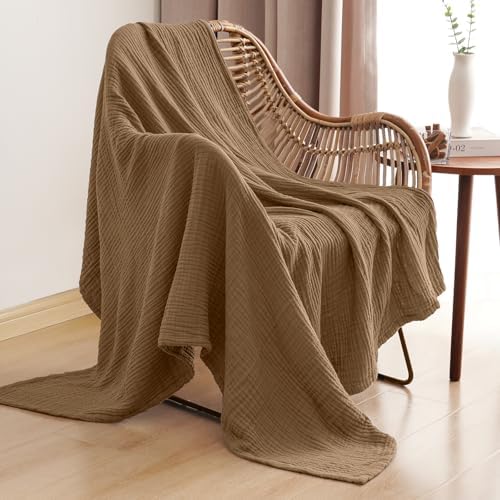 PHF 100% Cotton Muslin Blanket Twin XL Size 66"x90", 4-Layer Lightweight Gauze Throw, Breathable Cloud-Soft Minimalist Blanket for Bed, Couch, Camping & Baby, Coco Brown, Ideal Gift - Image 7