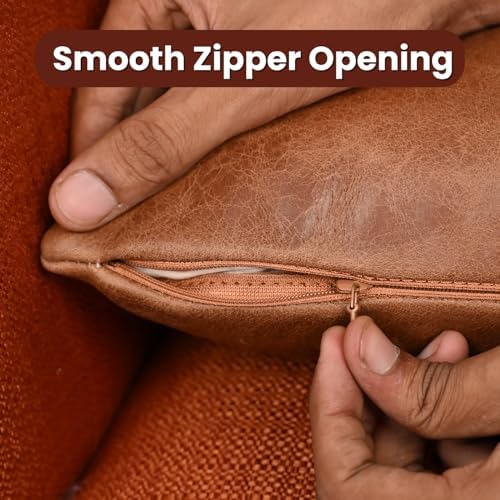 LL LEATHER LOVERS Genuine Lambskin Leather Pillow Cover, 20x28 Inch Case for Lumbar Throw Couch Pillows, Thick & Soft Cushion Covers for Sofa Bed Home Decor (Cognac Brown Plain Pack of 1) - Image 5