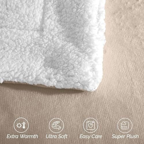 Elegant Comfort Ultra Soft Reversible Flannel Sherpa Blanket - Cozy Silky Fleece Throw for Couch, Bed - Plush Fuzzy Warm Winter Blanket for Gift, King, Cream - Image 6