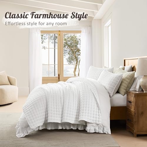 WDCOZY White King Size Quilt Bedding Sets with Pillow Shams, Lightweight Soft Bedspread Coverlet, Quilted Blanket Thin Comforter Bed Cover, All Season Summer Spring, 3 Pieces, 104x90 inches - Image 6