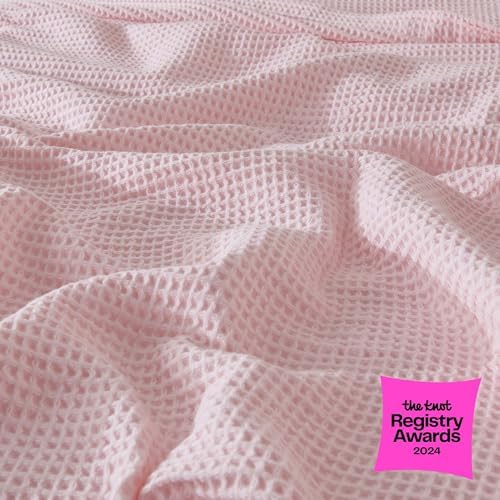 100% Cotton Pink Blanket King Size for Bed - Breathable and Soft, Waffle Weave for Summer Spring, 102x90 Inches (Blush). - Image 2